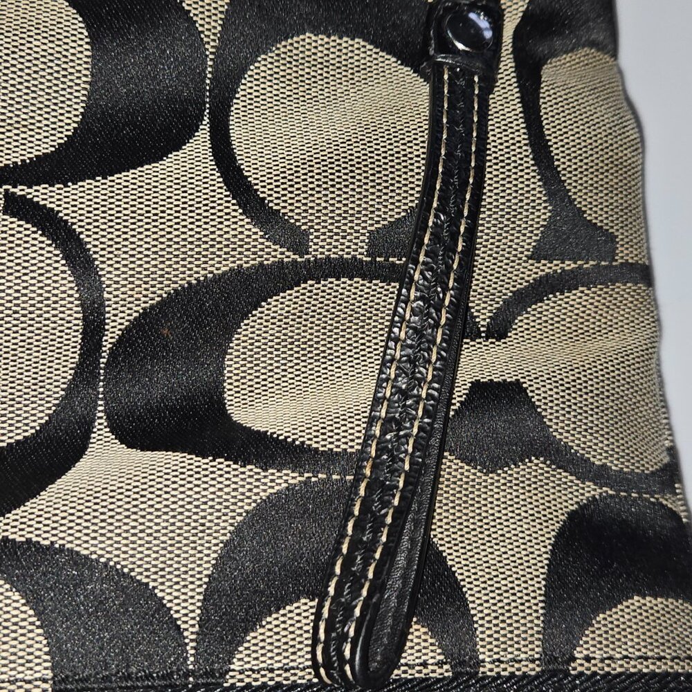 Signature Stripe Black Shoulder Handbag Tote Purse - Well Loved - Picture 8 of 14